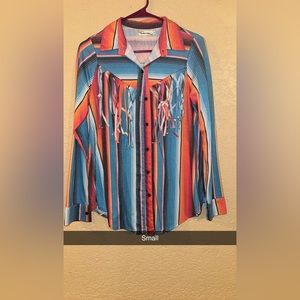 Serape fringe long sleeve button up